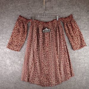 Angie Top Womens Small Brown Off The Shoulder Paisley BOHO Peasant NEW
